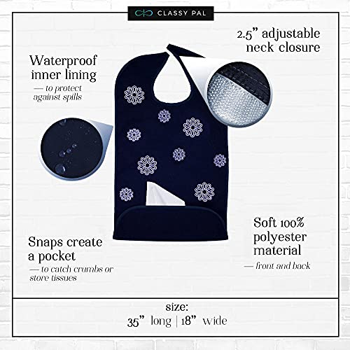 Women's Waterproof Adult Bib with Embroidered Design, Reusable, Washable - color: 1 Pack (Flower Pattern)