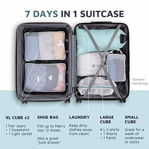 TRIPPED Travel Gear Large Compression Packing Cubes with Mesh 6-Piece Set - color: Dusty Teal
