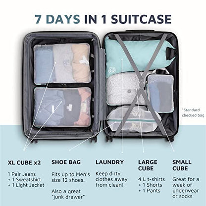 TRIPPED Travel Gear Large Compression Packing Cubes with Mesh 6-Piece Set - color: Dusty Teal