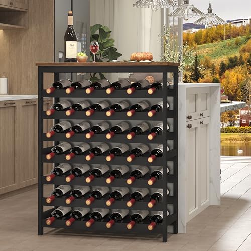 42 Bottles Wine Rack Freestanding Floor, Black Table Top, Kitchen Cellar
