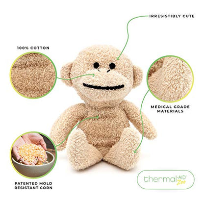 Thermal-Aid Zoo Mini — (Jo Jo the Monkey) — Mold-Resistant, Washable Hot & Cold Pack for Kids — Heating and Cooling Pad with Natural Corn Filling — Reusable Plush Toy - size: Mini Monkey