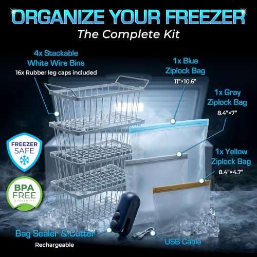Freezer Organizer Bins 4-Pack, Fits Most 5–7 Cu. Ft. - White - color: White