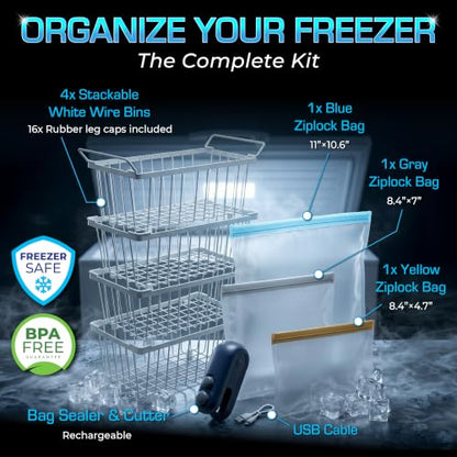 Freezer Organizer Bins 4-Pack, Fits Most 5–7 Cu. Ft. - White - color: White