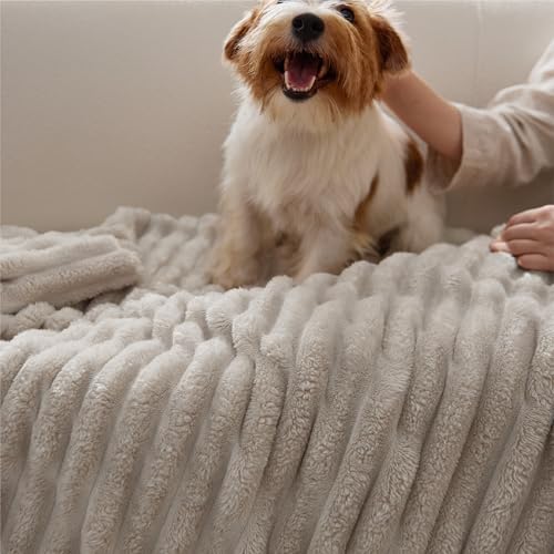 Bedsure Soft Full Size Fleece Blankets for Bed Beige 84"x90" - color: Beige, size: Full
