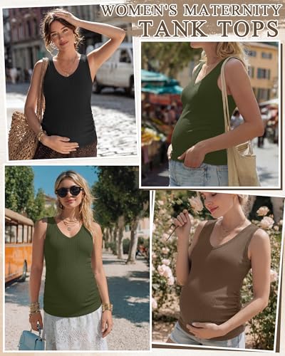 3 Pack Women's Maternity Tank Tops - color: Army Green, Brown, Black, size: XX-Large