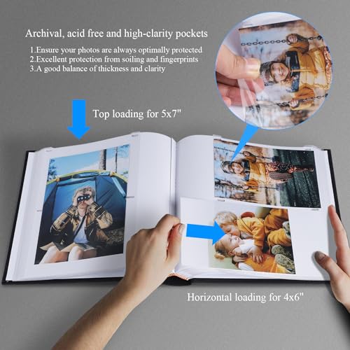 1DOT2 Photo Album with Writing Space, 100 Pages, Linen Cover, Black - color: Black