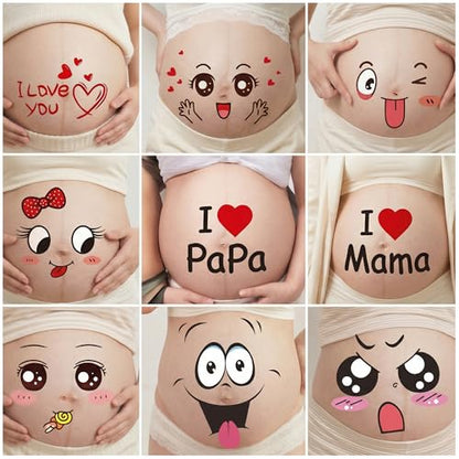 9 Sheets Pregnant Belly Stickers, Cute Cartoon Maternity Photo Props Set - style: Cute
