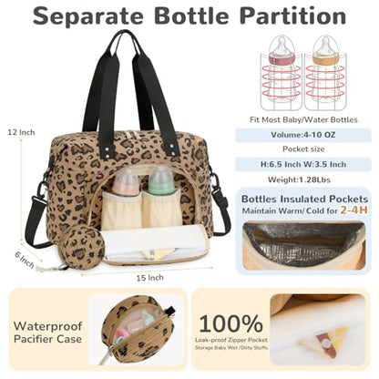 Tenot Diaper Bag Tote, Baby Bag with Pacifier Case, Leopard Print - color: Leopard Print