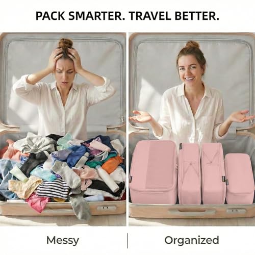 4 Piece Compression Packing Cubes for 3–7 Day Travel, Dusty Pink - color: Dusty Pink
