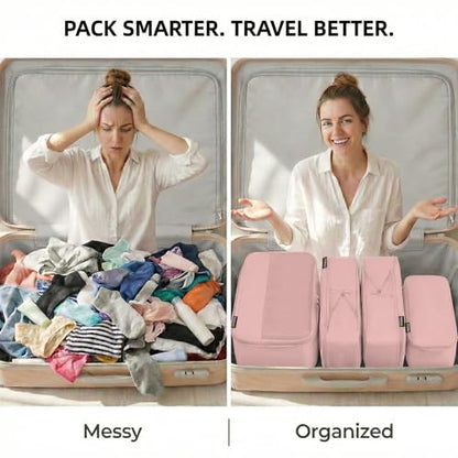 4 Piece Compression Packing Cubes for 3–7 Day Travel, Dusty Pink - color: Dusty Pink
