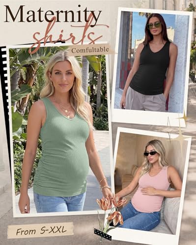 4 Pack Women's Maternity Pregnancy Tanks - color: Gray Blue, Light Pink, Light Green, Black, size: Medium