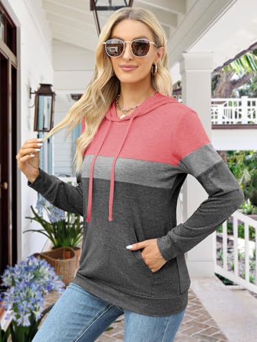MixShe Women’s 2026 Fall Long Sleeve Hoodie Pullover Sweatshirt Lightweight Casual Tops Blouse - color: Pinkgray, size: Large