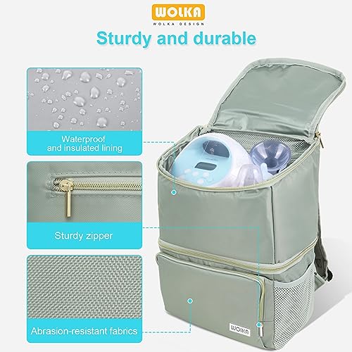 Wolka Breast Pump Bag with Insulated Compartments,Breastmilk Cooler Backpack for Spectra S1,S2 Medela - color: Grey