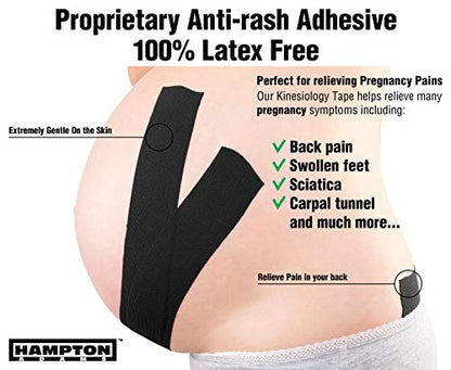 Hampton Adams Kinesiology Tape, Uncut Roll, Waterproof Muscle Support - color: Black, size: 2in x 16ft (2 Rolls)