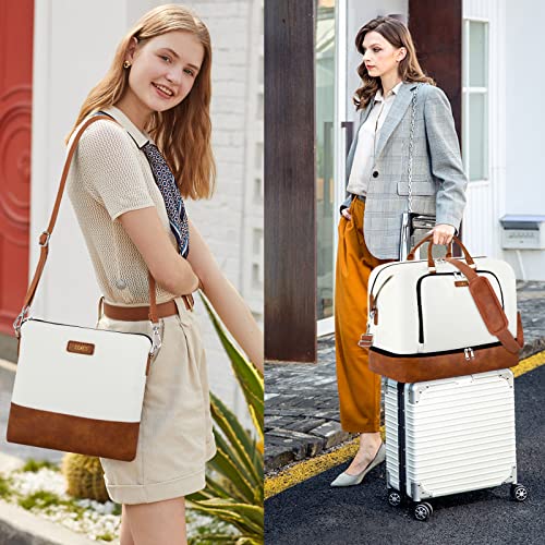 TIBES Travel Weekender Bag for Women, Overnight Bag with Shoe Compartment - color: H-White 3pcs
