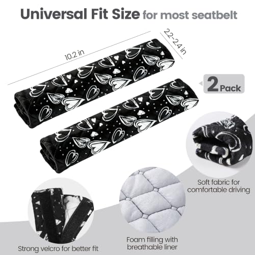 Amooca 2 Pack Seat Belt Covers Soft Shoulder Pad for Cars & Backpack - color: Black Heart