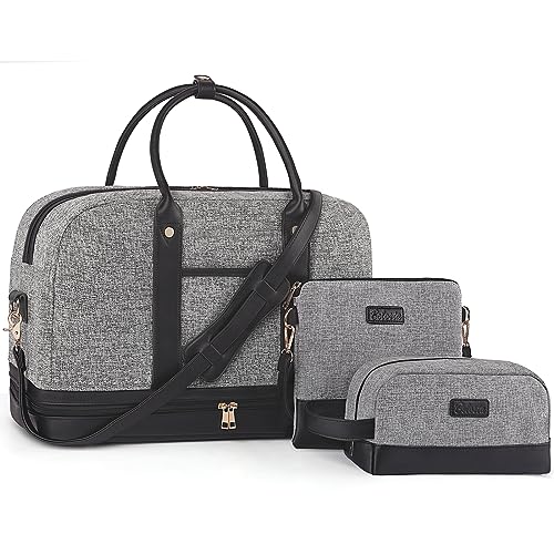 Weekender Bag for Women Canvas Overnight Bag Large Travel Tote Bag Carry on Shoulder Duffle Bag With Shoe Compartment,Perfect for Travel/Daily Use/Birthday Gift … - color: B-grey-1pcs