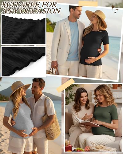 3 Pack Women's Maternity Ribbed Shirts - color: Black, Army Green, Light Heather Gray, size: Small