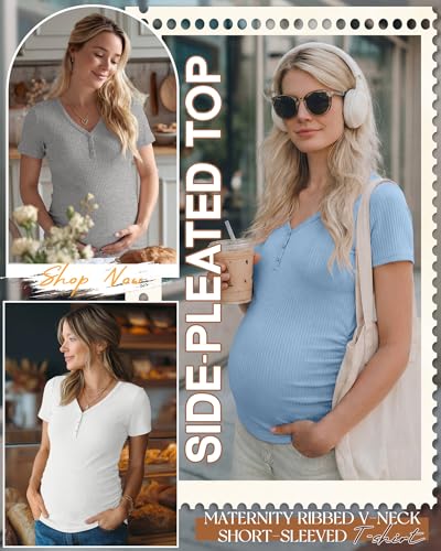3 Pack Women's Maternity Shirts - color: Sky Blue, White, Light Heather Gray, size: Medium