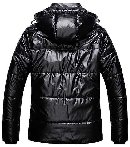 CREATMO US Women's Plus Size Warm Puffer Jacket Waterproof Fleece Lined Winter Coat with Removable Hood - color: Shiny Black, size: 4X