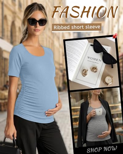 3 Pack Women's Maternity Tops - color: Light Blue, Heather Gray, Black, size: Medium