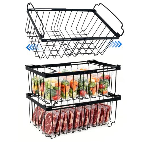 Freezer Organizer Bins fit 5 /9 cu. Ft Chest Freezer (Black-3Pack)