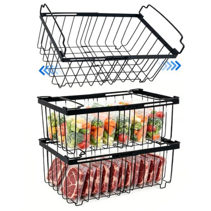 Freezer Organizer Bins fit 5 /9 cu. Ft Chest Freezer (Black-3Pack)