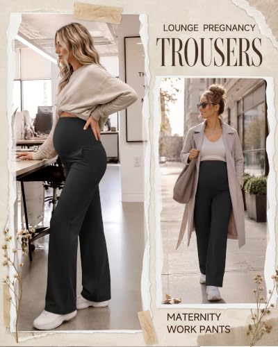3 Pack Women's Maternity Yoga Pants with Pockets - color: Black, size: XX-Large