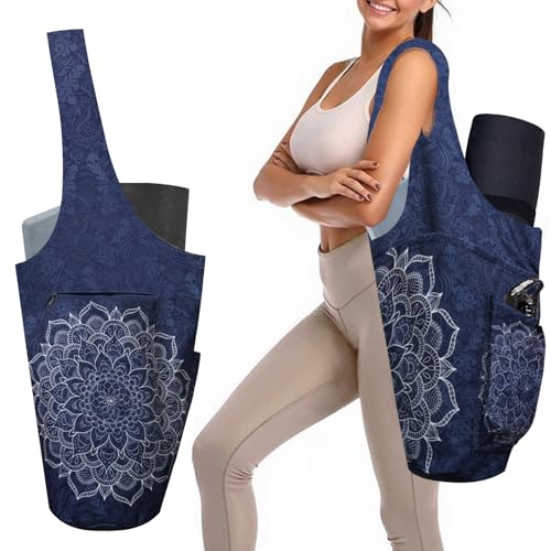 Yoga Mat Bag Carrier for Women Workout Large Waterproof with Zipper Pocket, Keychain and Wide Shoulder Straps