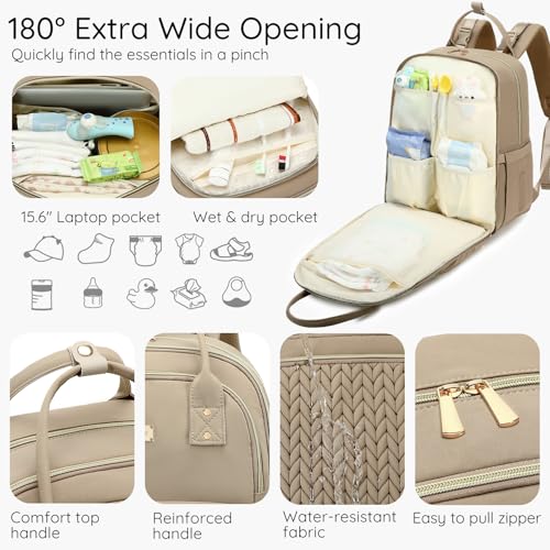 AIJIEKE Diaper Bag Backpack, Large Multi-functional Diaper Backpack, Khaki - color: Brown Taupe