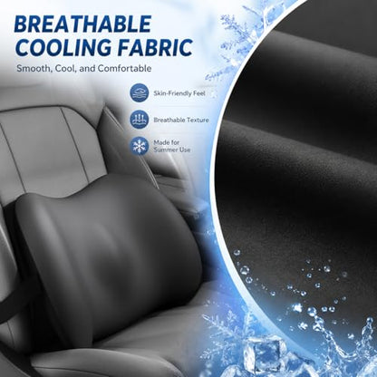 BYMECOST Cooling Lumbar Support Pillow for Car,Memory Foam Car Back Cushion - color: Grey Cooling Fabric
