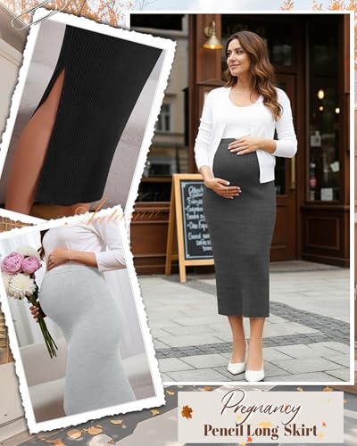 Neer 3 Pack Women's Ribbed Knit Maternity Skirts - color: Light Gray, Dark Gray, Black, size: Large
