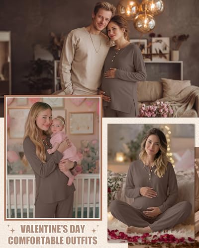 Women's Maternity Pajamas Sets - color: Coffee, size: Small