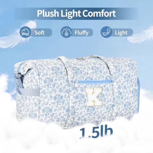 Personalized Quilted Duffle Bag for Travel Gym Weekender Hospital Carry On - color: Blue Flower, size: K