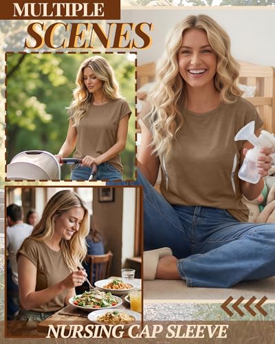 Neer Nursing Tops for Breastfeeding with Zippers - color: Light Brown, size: Medium