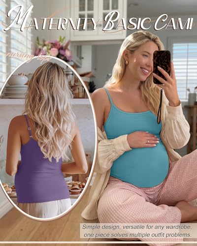 3 Pack Womens Maternity Nursing Camisoles - color: Lake Blue, Purple, Coffee Gray, size: X-Large