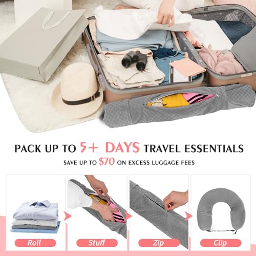 Stuffable Neck Pillow for Travel, Packable Neck Pillow (Grey-Checkerboard) - color: Grey-checkerboard