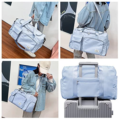 Suruid Gym Bag with Shoe Compartment, Sports Duffle Bag for Women, Blue - color: Blue