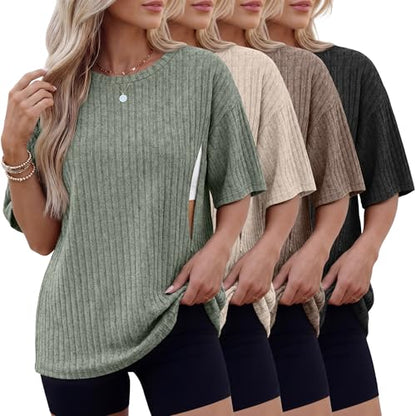 Huukeay 4 Pack Women's Nursing Shirts - color: Light Green, Cream, Light Coffee, Black, size: X-Large