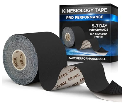 SB SOX Pro Kinesiology Tape, Synthetic Latex-Free, 16 ft (Black - Uncut) - color: Black - Uncut