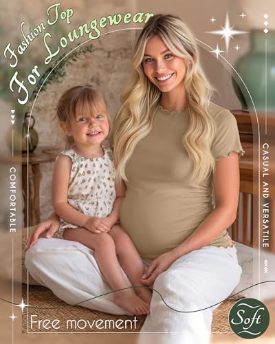 Xaatren 3 Pack Women's Maternity Short Sleeve Shirts - color: Khaki, White, Black, size: Medium