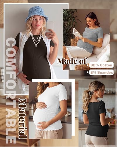 4 Pack Women's Maternity Ribbed Shirts - color: Black, Light Heather Gray, White, Brown, size: Small