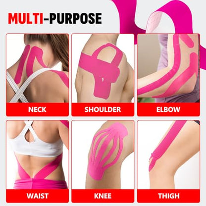 60 Pcs Rose Red Precut Kinesiology Tape Strips, 2in x 10in Kinetic Tape - color: Rose Red