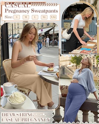 3 Pack Women's Maternity Casual Pants - color: Haze Blue, Khaki, Black, size: X-Large