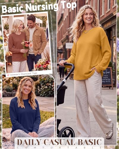 Oakgarden 3 Pack Women's Oversized Nursing Tops - color: Caramel, Ginger Yellow, Dark Blue, size: Large