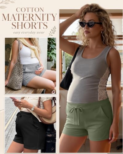 Ficerd 4 Pack Women's Maternity Athletic Shorts - color: Coffee, Gray Green, Gray, Black, size: Large