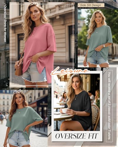 3 Pack Womens Oversized Waffle Knit Tops - color: Black, Brick Red, Gray Green, size: X-Large