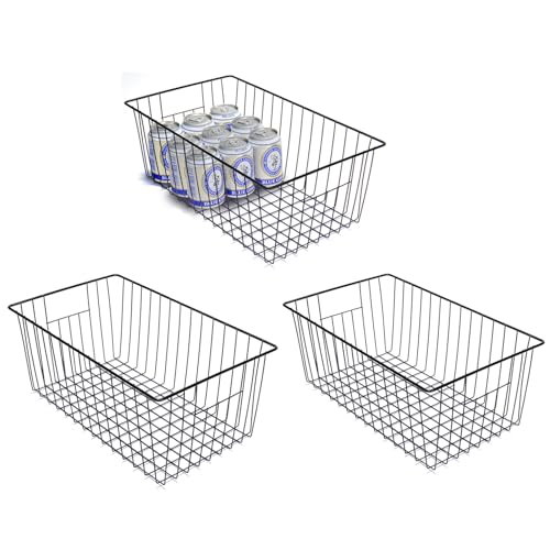 Freezer Organizer Bins - 3 Pack Stand Up Freezer Baskets for 16，17，21 cu.ft Upright Freezer, Wire Storage Baskets with Built-in Handles, Easy to Access Frozen Food Allow Air Circulation, Black - color: Black, size: 16in x 12in x 6in(3 Packs)