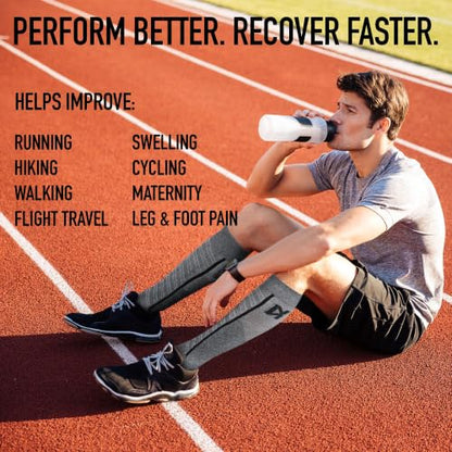 Zensah Featherweight Compression Socks for Women & Men - color: Charcoal/Blue, size: Large