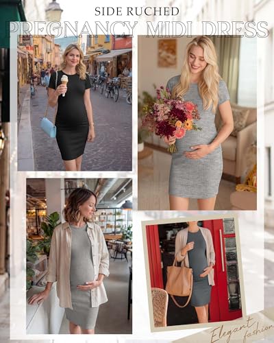 3 Pack Women's Cotton Maternity Dresses - color: Black, Light Mixed Gray, Dark Gray, size: Large